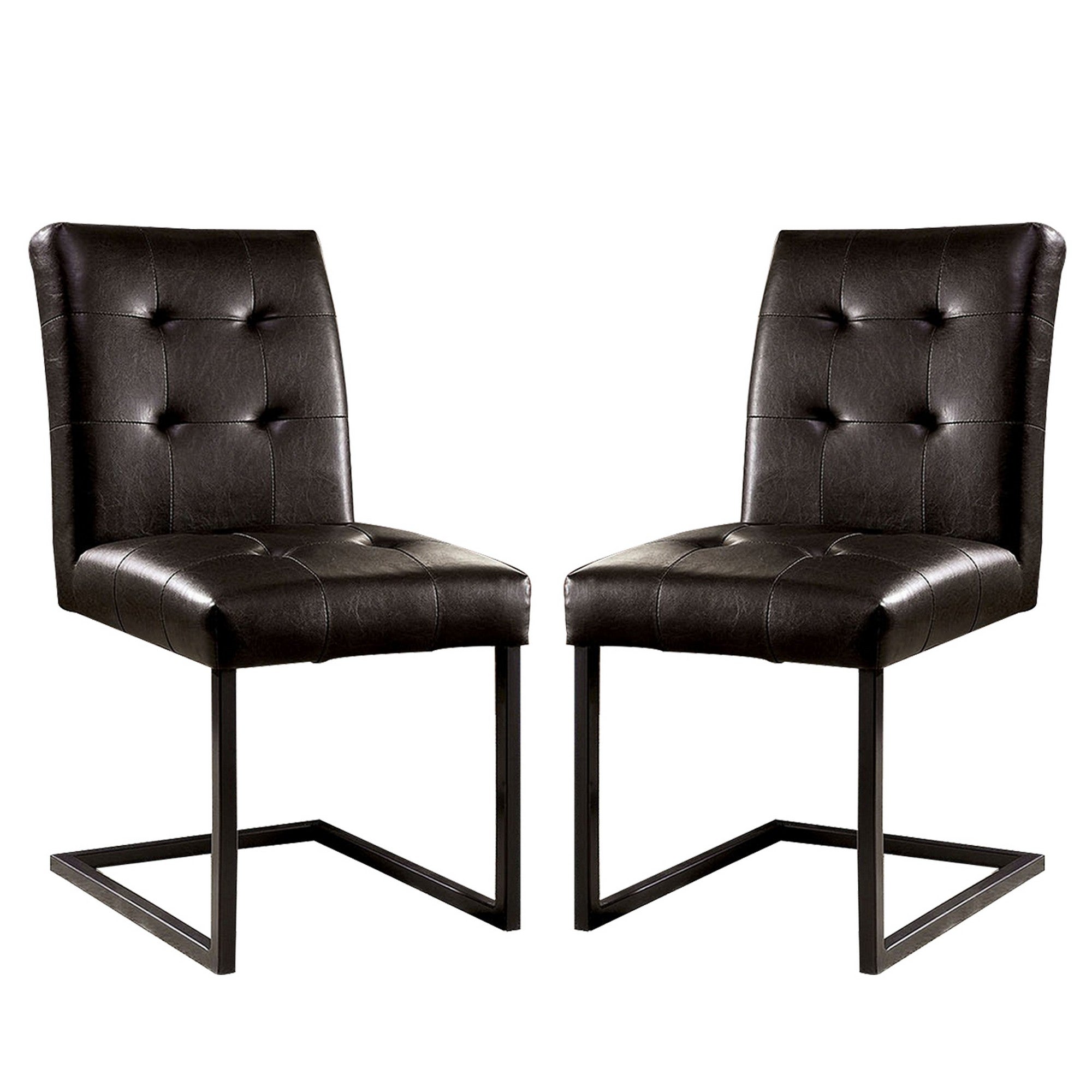 35 Inch Vegan Leather Dining Chair, Metal Cantilever Base, Set Of 2, B