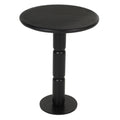 24 Inch Side End Table, Round Top With Turned Pedestal Base, Handcrafted Sandblasted Matte Black Black Metal & Wood