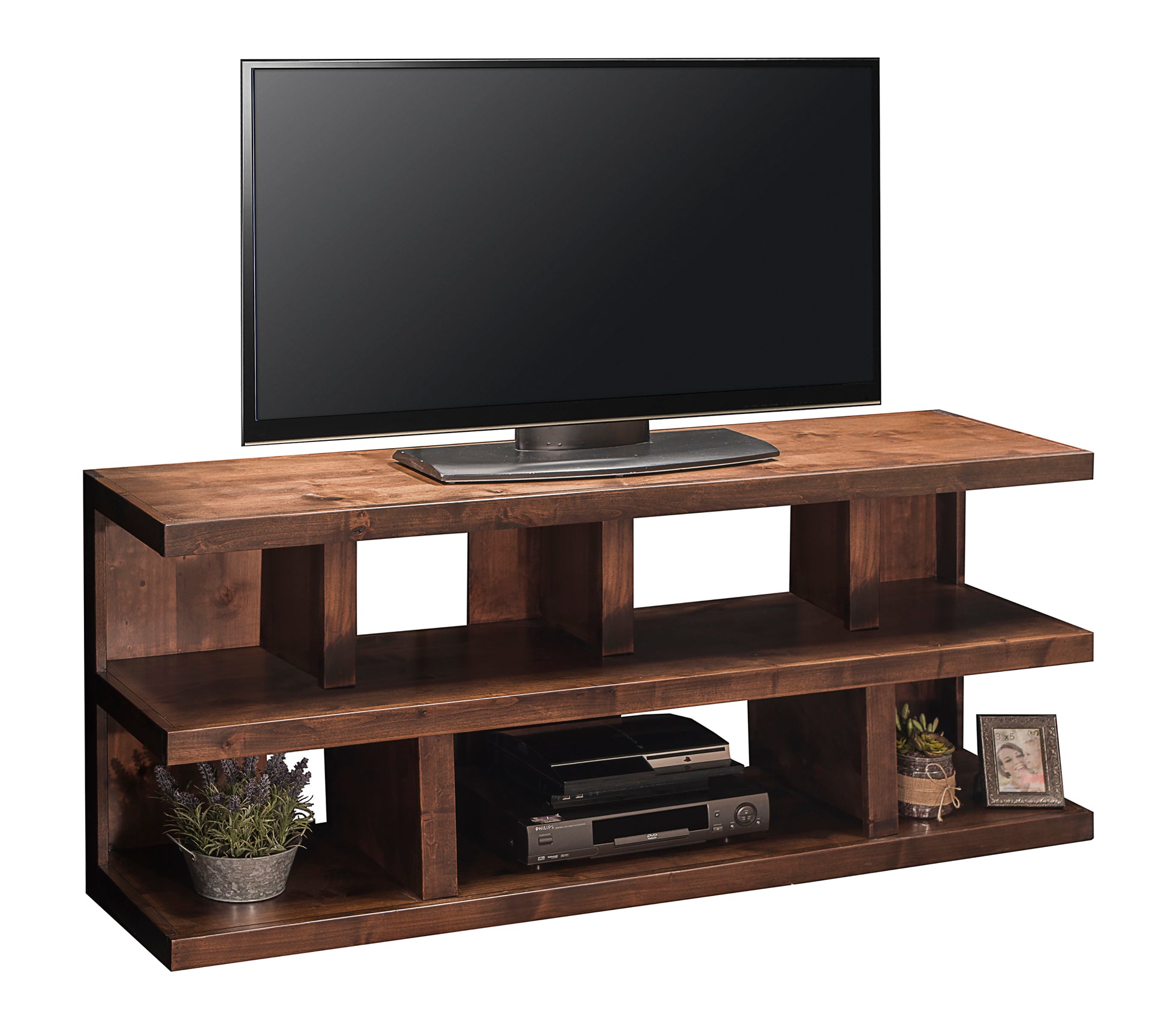 Sausalito 64 Inch Tv Stand Console For Tvs Up To 70 Inches, No Assembly Required, Whiskey Finish Brown Brown Primary Living Space 70 Inches 60 69 Inches Lodge,Rustic,Transitional Alder 70 Inches Wood