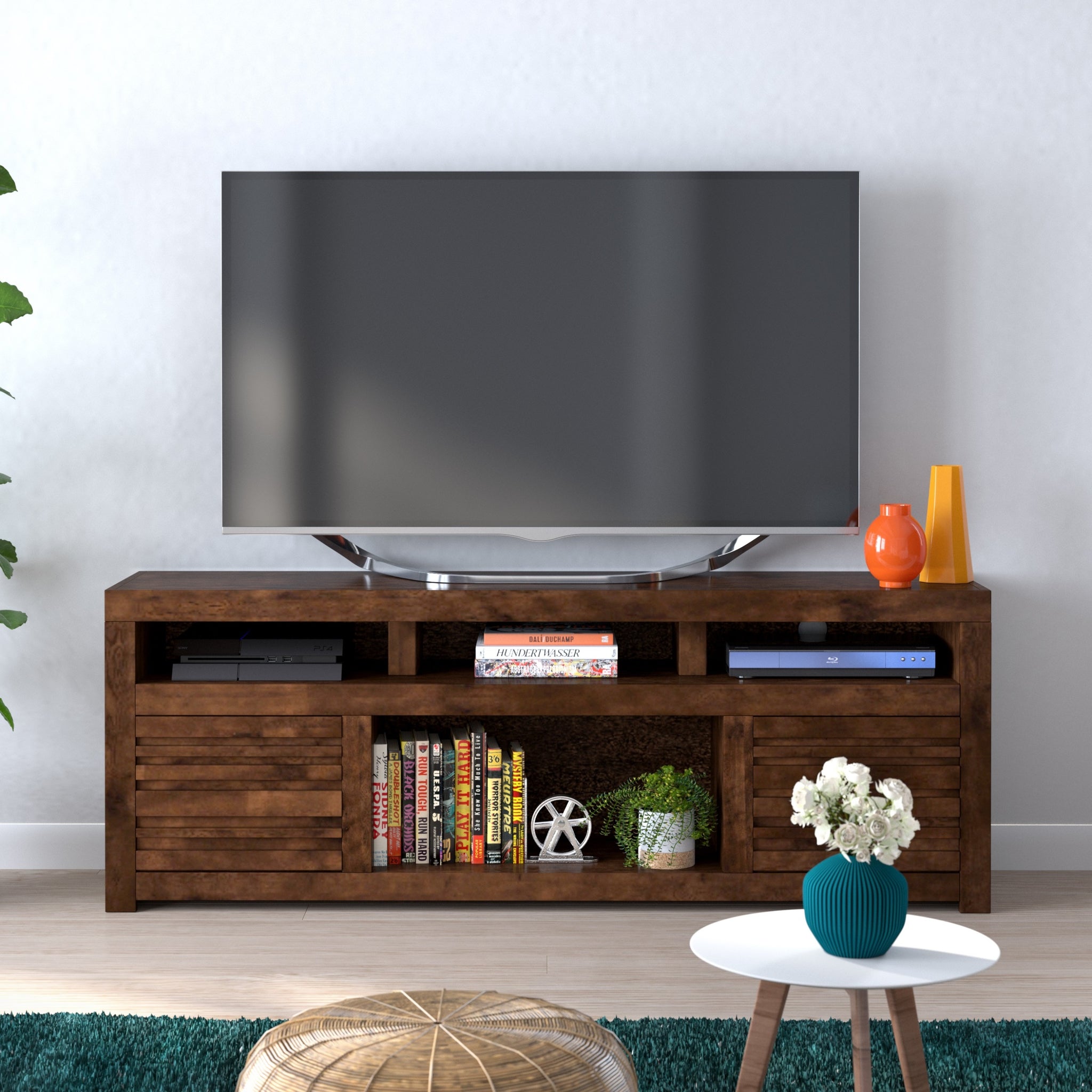 Sausalito 72 Inch Tv Stand Console For Tvs Up To 85 Inches, No Assembly Required, Whiskey Finish Brown Brown Primary Living Space 80 89 Inches 80 89 Inches Lodge,Rustic,Transitional Alder 85 Inches Wood