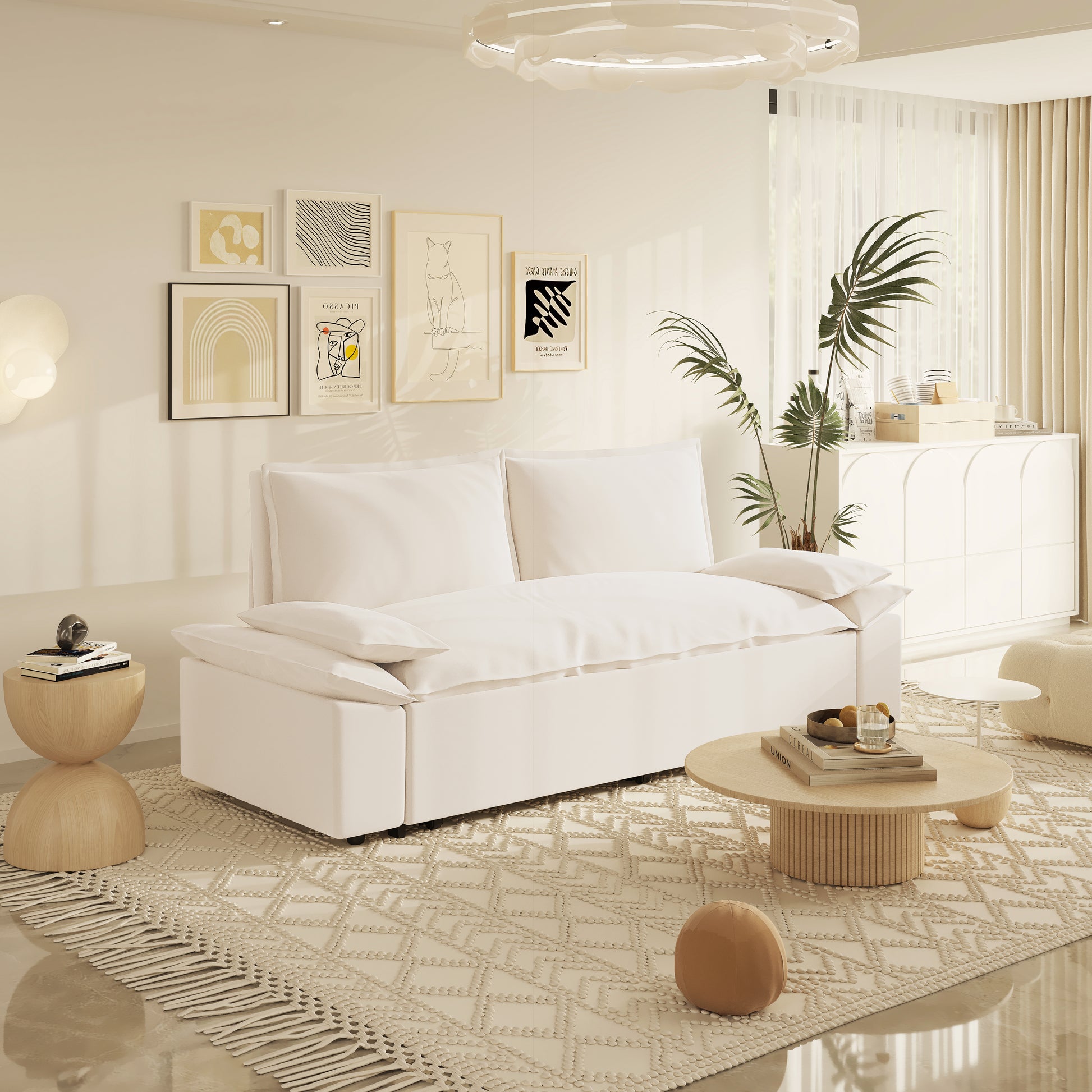 70.1" Queen Pull Out Sofa Bed, 3 In 1 Convertible Sleeper Sofa With 2 Soft Pillows,Multi Functional Velvet Loveseat Bed,Beige Old Sku:W1885134131 Beige Velvet 2 Seat