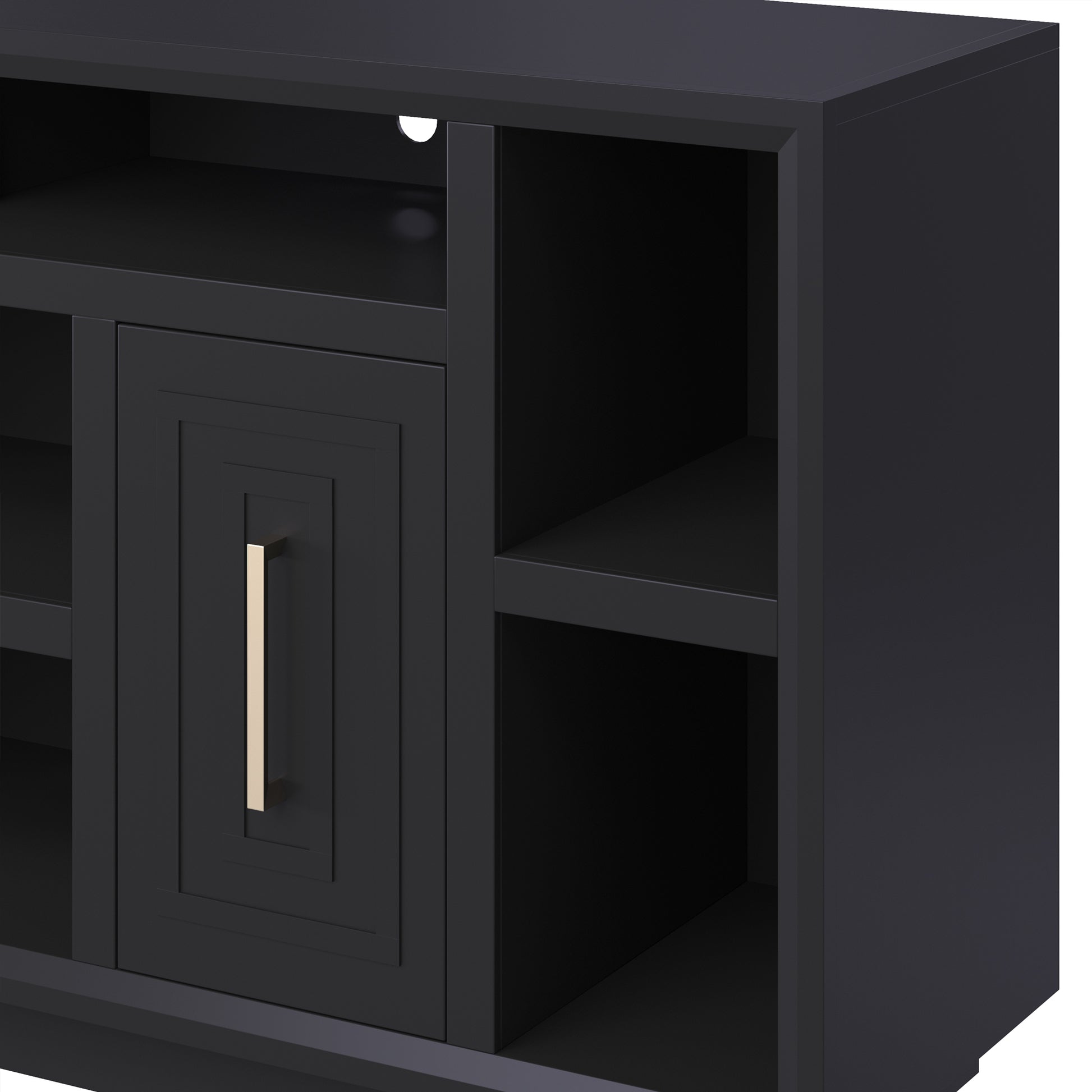 Sunset 67 Inch Tv Stand Console For Tvs Up To 80 Inches, No Assembly Required, Black Finish Black Primary Living Space 70 79 Inches 70 79 Inches Contemporary,Modern Poplar 75 Inches Wood