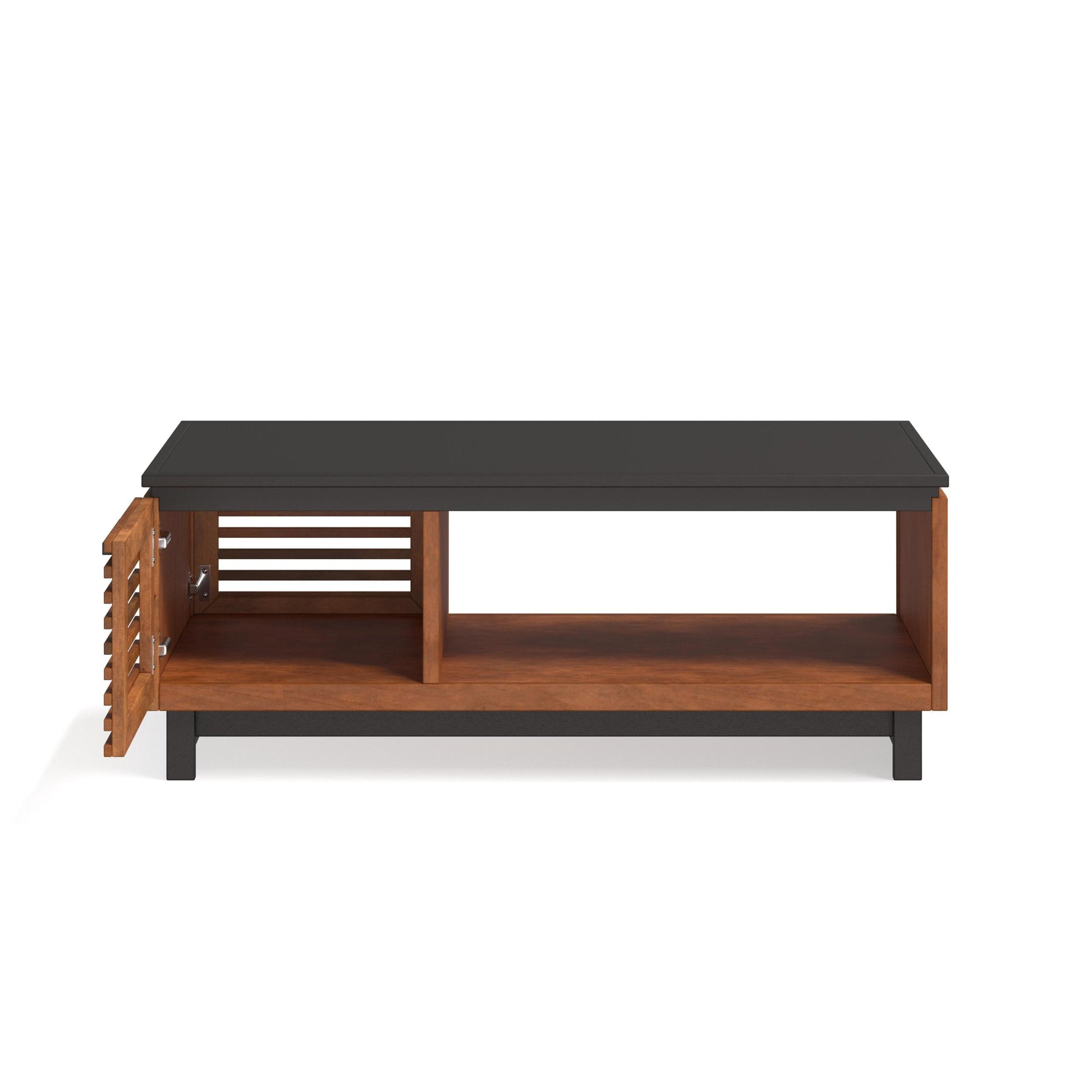 Graceland 47" Coffee Table, No Assembly Required, Black With Bourbon Finish Brown Brown Primary Living Space Contemporary,Modern,Scandinavian Freestanding Poplar Rectangular Open Storage Coffee & End Tables Wood