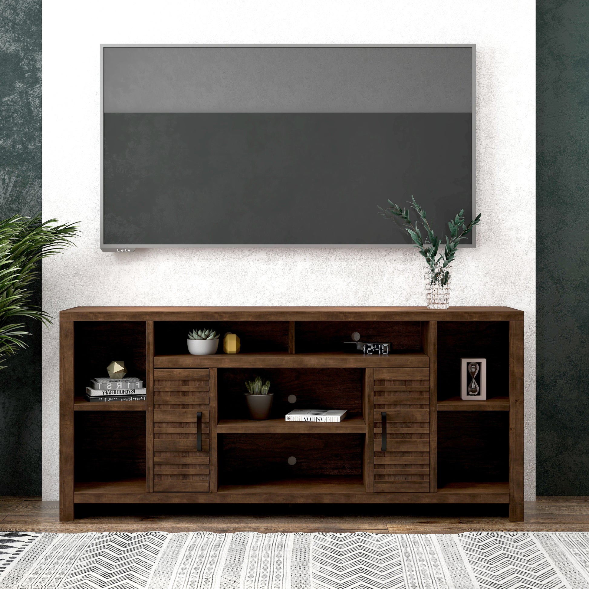 Sausalito 74 Inch Tv Stand Console For Tvs Up To 85 Inches, No Assembly Required, Whiskey Finish Brown Brown Primary Living Space 80 89 Inches 80 89 Inches Lodge,Rustic,Transitional Alder 85 Inches Wood