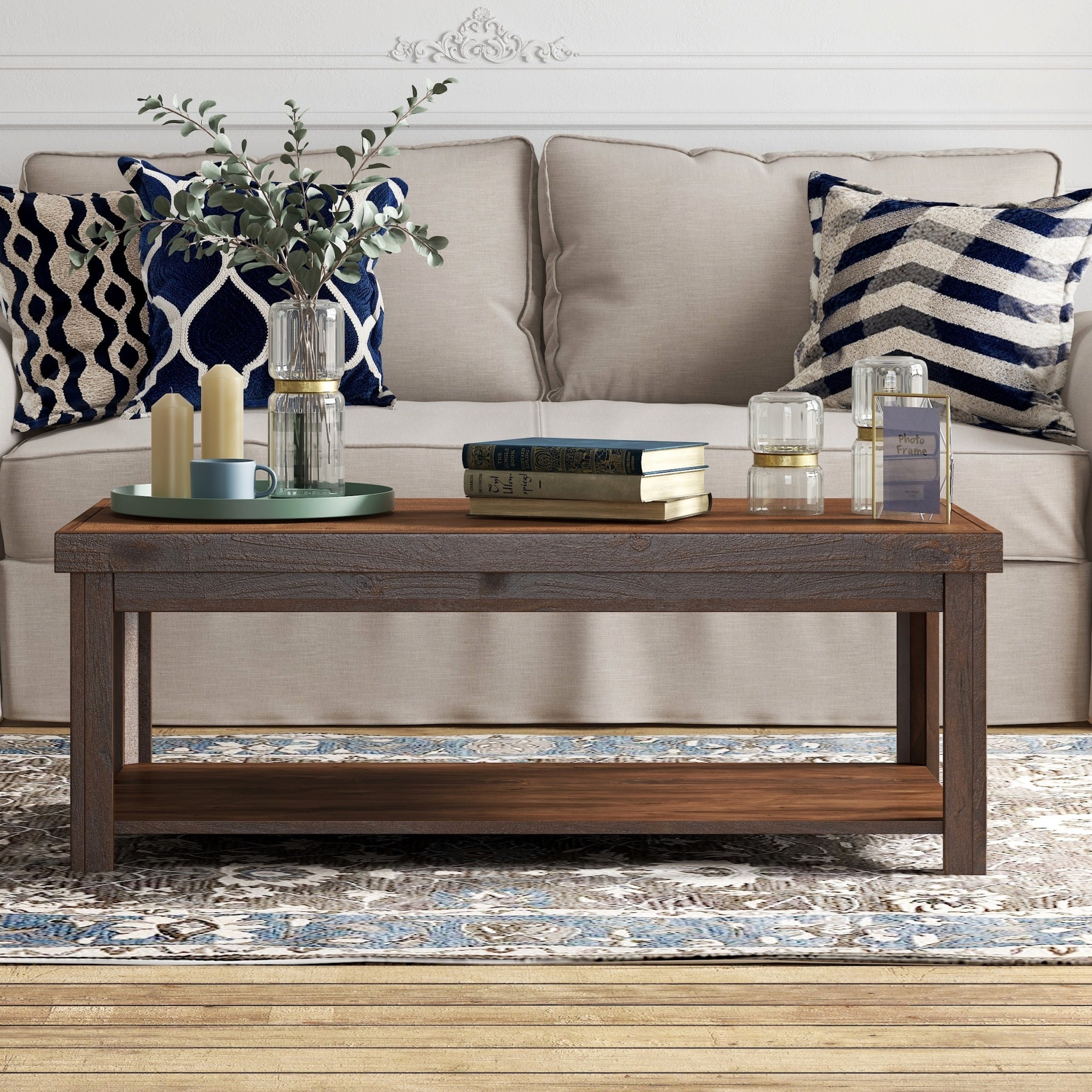 Sausalito 48" Coffee Table, No Assembly Required, Whiskey Finish Brown Brown Primary Living Space Lodge,Rustic,Transitional Freestanding Alder Rectangular Coffee & End Tables Wood