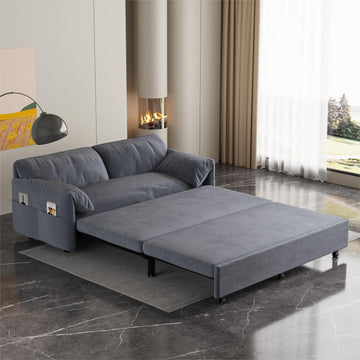 63.8" Queen Pull Out Sofa Bed, 3 In 1 Convertible Sleeper Sofa With Side Storage,Multi Functional Velvet Loveseat Bed For Living Room,Bedroom,Apartment,Office,Grey Old Sku:W1885122052 Grey Velvet Velvet 2 Seat