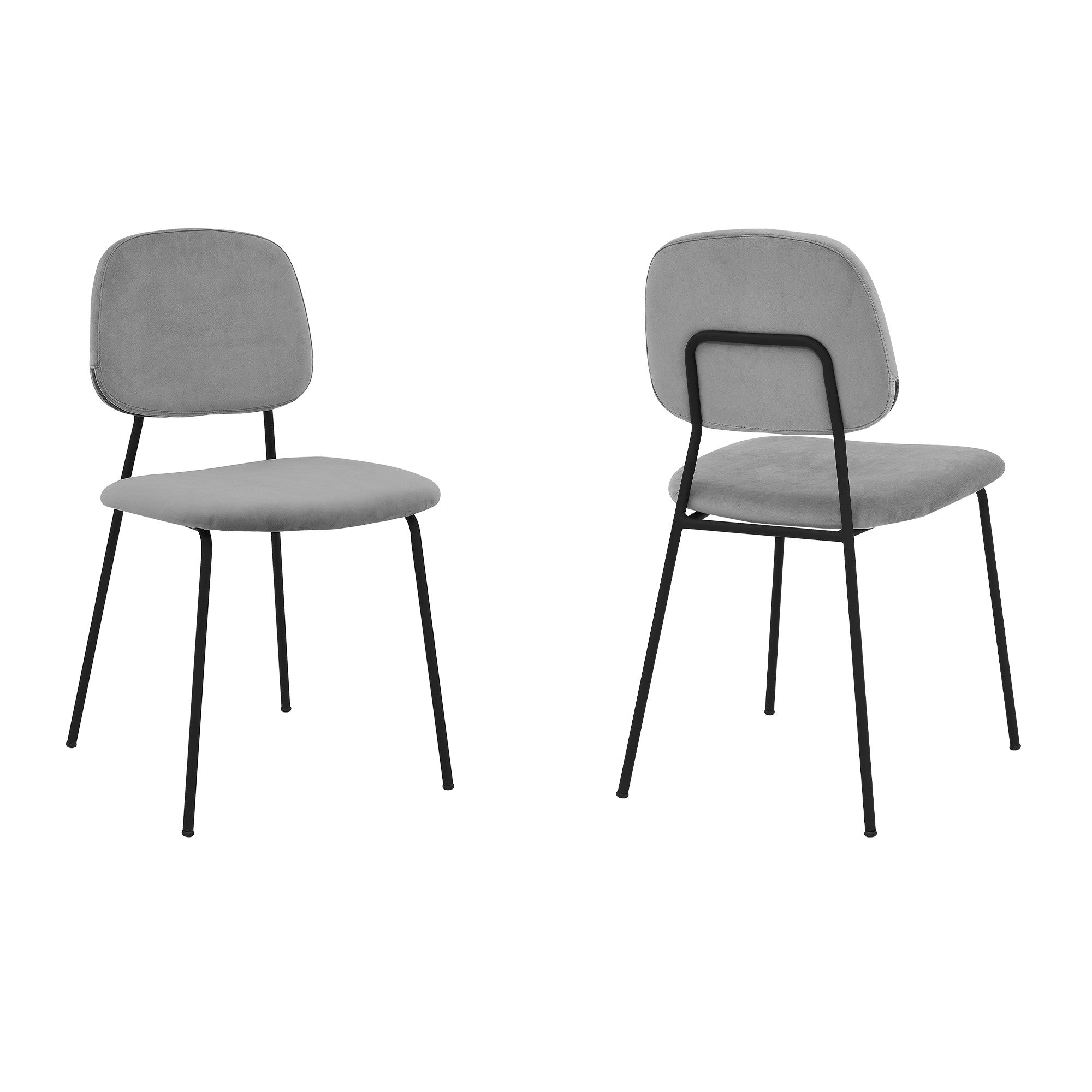 Metal Dining Chair With Velvet Upholstery, Set Of 2, Black And Gray Black Gray Fabric Metal