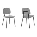 Metal Dining Chair With Velvet Upholstery, Set Of 2, Black And Gray Black Gray Fabric Metal