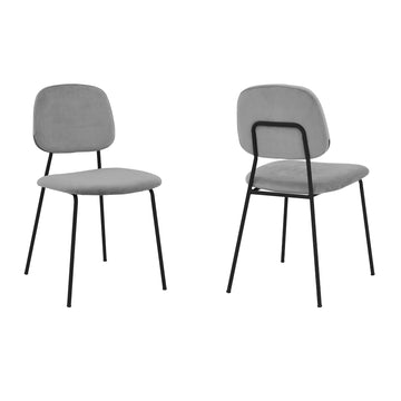 Metal Dining Chair With Velvet Upholstery, Set Of 2, Black And Gray Black Gray Fabric Metal