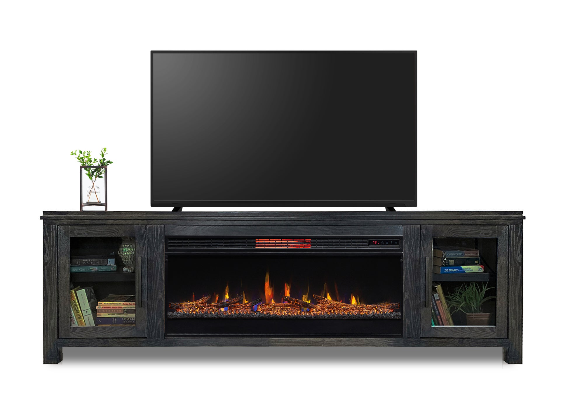 Tybee 86 Inch Electric Fireplace Tv Console For Tvs Up To 95 Inches, Minimal Assembly, C Finish Electric Espresso Primary Living Space Oak Yes Insert Electric 41 50 No Black 400 Vent Free Transitional Wood