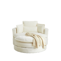 52'Swivel Accent Barrel Modern Beige Sofa Lounge Club Big Round Chair With Storage Ottoman Chenille Fabric For Living Room Hotel With 4 Pillows Beige Foam Chenille