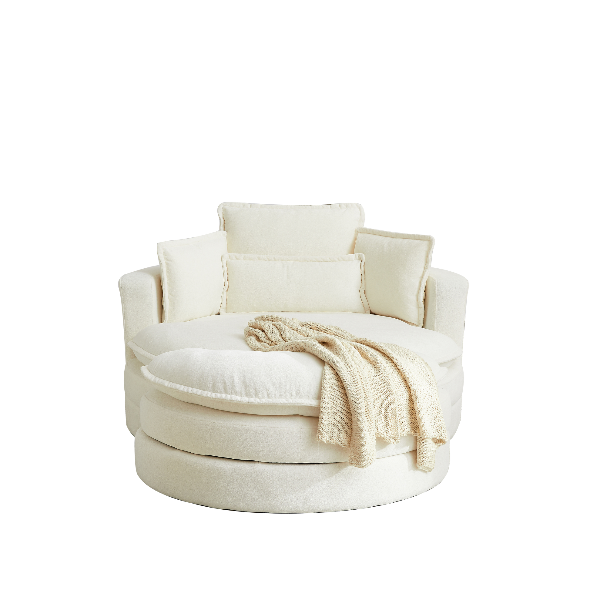 52'Swivel Accent Barrel Modern Beige Sofa Lounge Club Big Round Chair With Storage Ottoman Chenille Fabric For Living Room Hotel With 4 Pillows Beige Foam Chenille