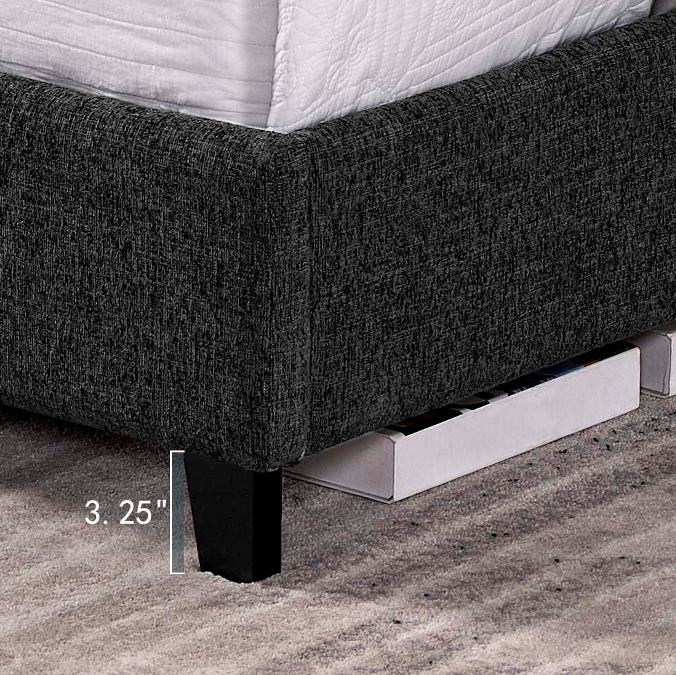Queen Size Charcoal Grey Upholstered Platform Bed Box Spring Required Queen Grey Wood Bedroom Contemporary,Modern,Transitional Bed Frame Foam Polyester Polyester