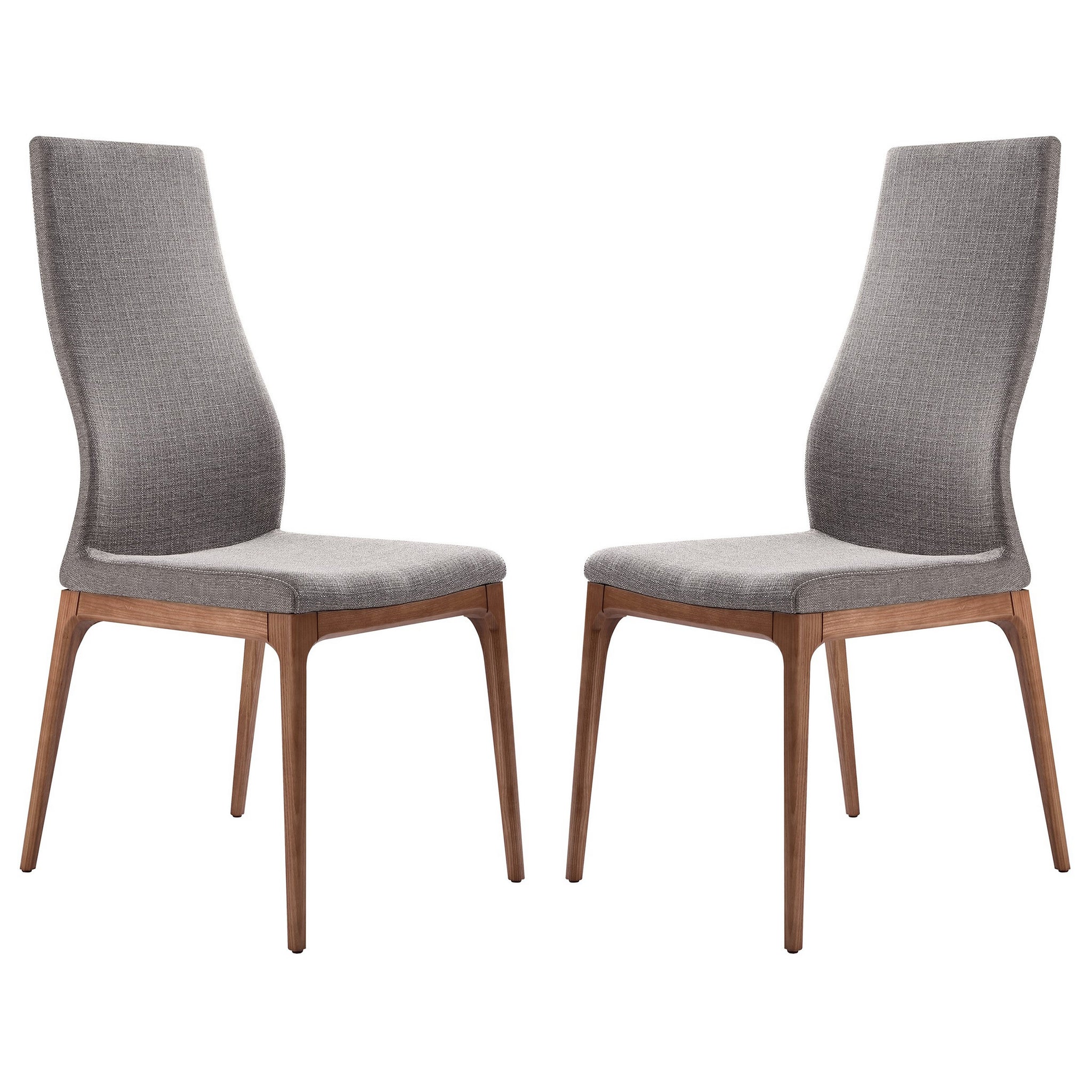 Fabric Sloped Elongated Back Dining Chair With Splayed Legs, Set Of 2,Gray Gray Wood Fabric