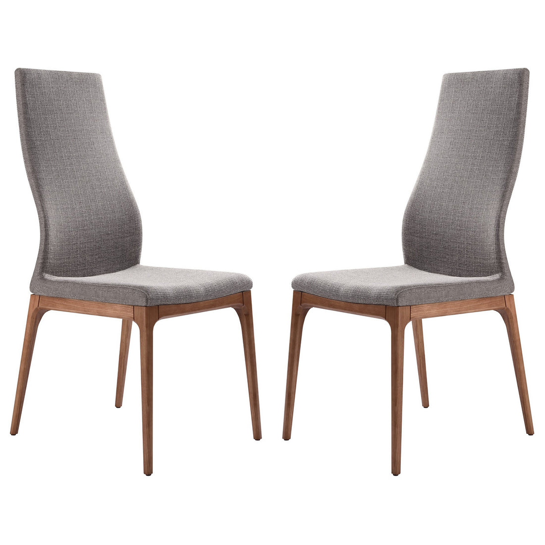 Fabric Sloped Elongated Back Dining Chair With Splayed Legs, Set Of 2,Gray Gray Wood Fabric