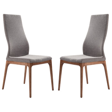 Fabric Sloped Elongated Back Dining Chair With Splayed Legs, Set Of 2,Gray Gray Wood Fabric