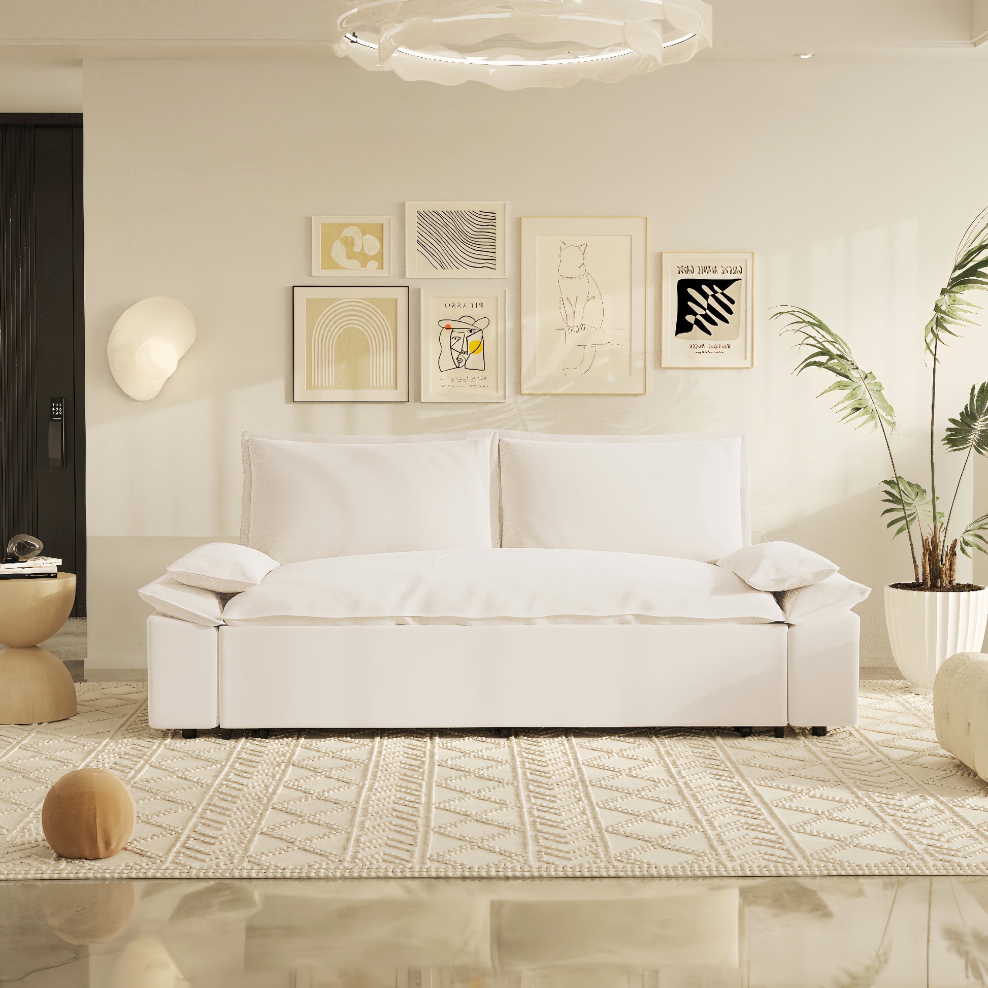 70.1" Queen Pull Out Sofa Bed, 3 In 1 Convertible Sleeper Sofa With 2 Soft Pillows,Multi Functional Velvet Loveseat Bed,Beige Old Sku:W1885134131 Beige Velvet 2 Seat