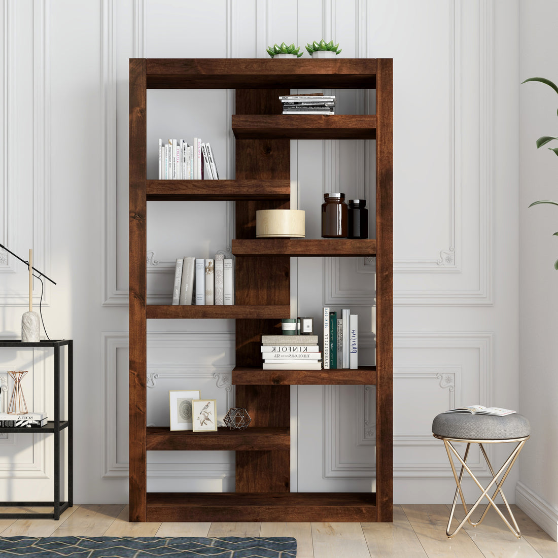 Sausalito 72 Inch High 6 Shelf Bookcase, No Assembly Required, Whiskey Finish 6 Brown Brown Standard Horizontal Office Open Back Wood Modern,Rustic Alder Wood