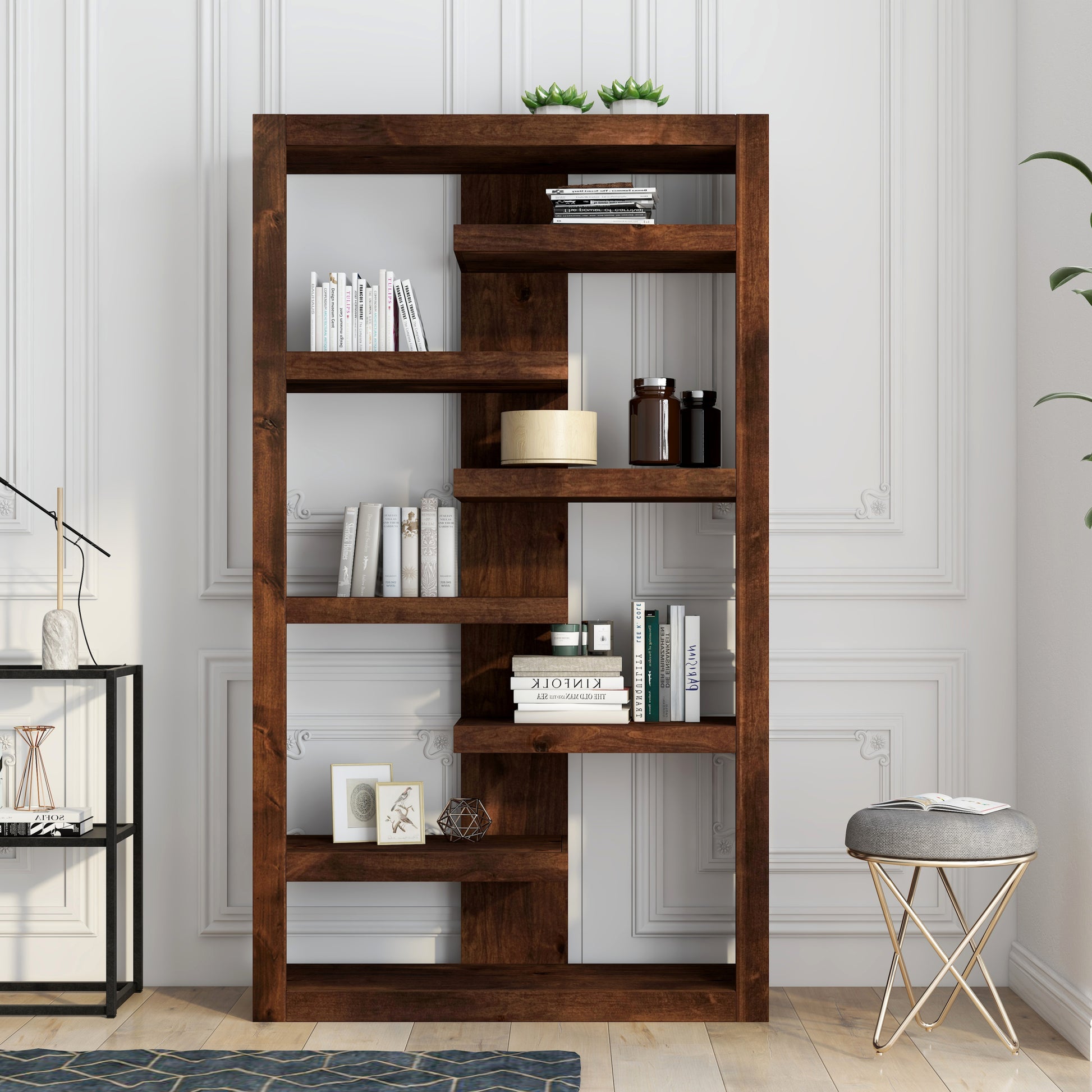 Sausalito 72 Inch High 6 Shelf Bookcase, No Assembly Required, Whiskey Finish 6 Brown Brown Standard Horizontal Office Open Back Wood Modern,Rustic Alder Wood
