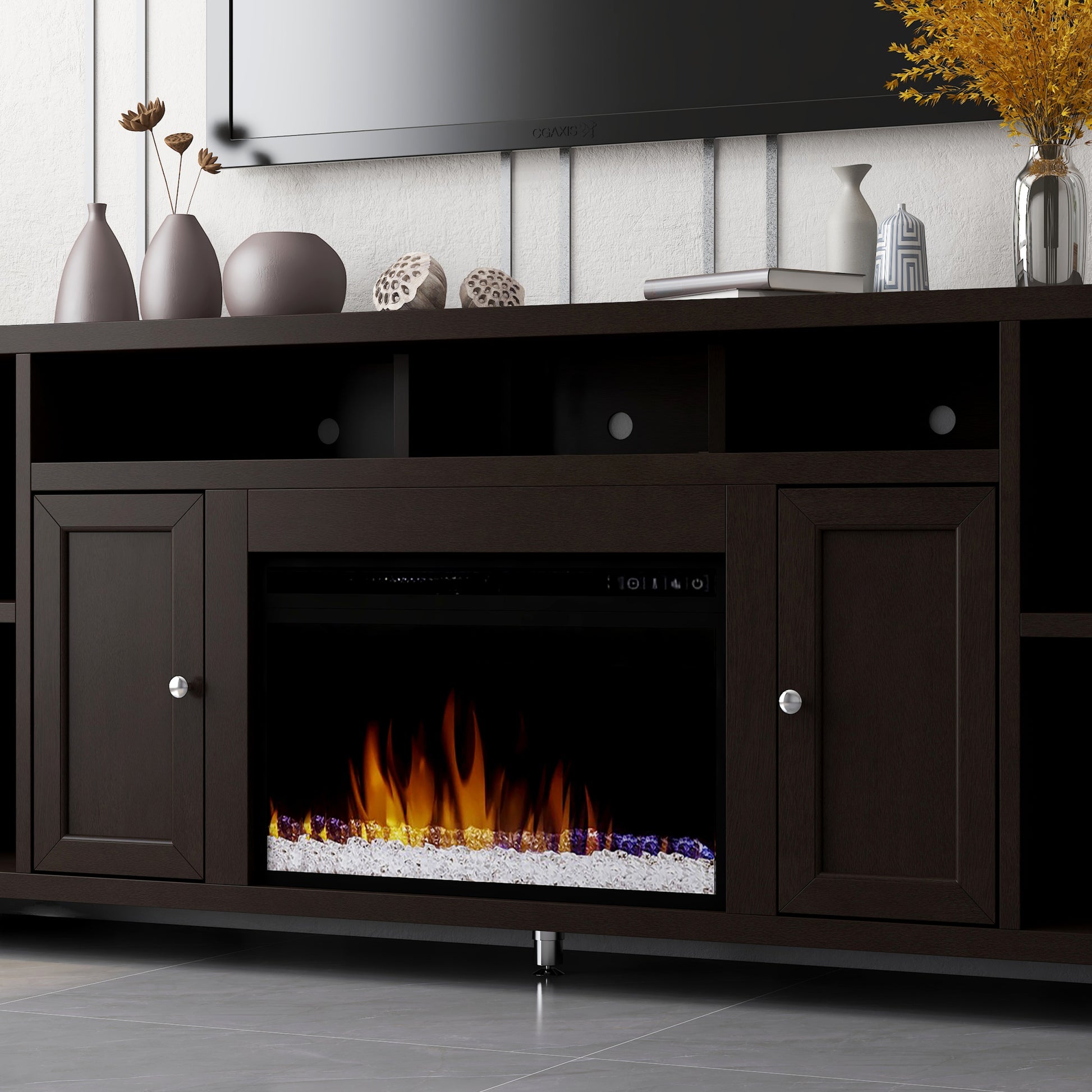 Urban Loft 84 Inch Electric Fireplace Tv Console For Tvs Up To 95 Inches, Minimal Assembly, Mocha Finish Brown Espresso Primary Living Space 90 Inches Or Larger 90 Inches Or Larger Contemporary,Modern Poplar 85 Inches Wood