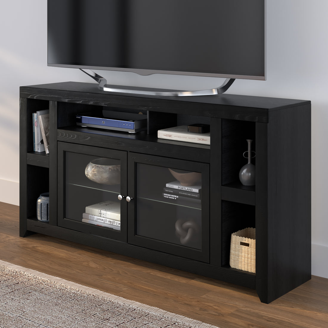 Skyline 65 Inch Tv Stand Console For Tvs Up To 75 Inches, No Assembly Required, Mocha Finish Brown Espresso Primary Living Space 60 69 Inches 70 79 Inches Contemporary,Modern Poplar 75 Inches Wood