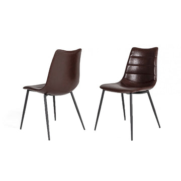 Dining Chair With Horizontal Stitching, Set Of 2, Brown Brown Fabric Metal