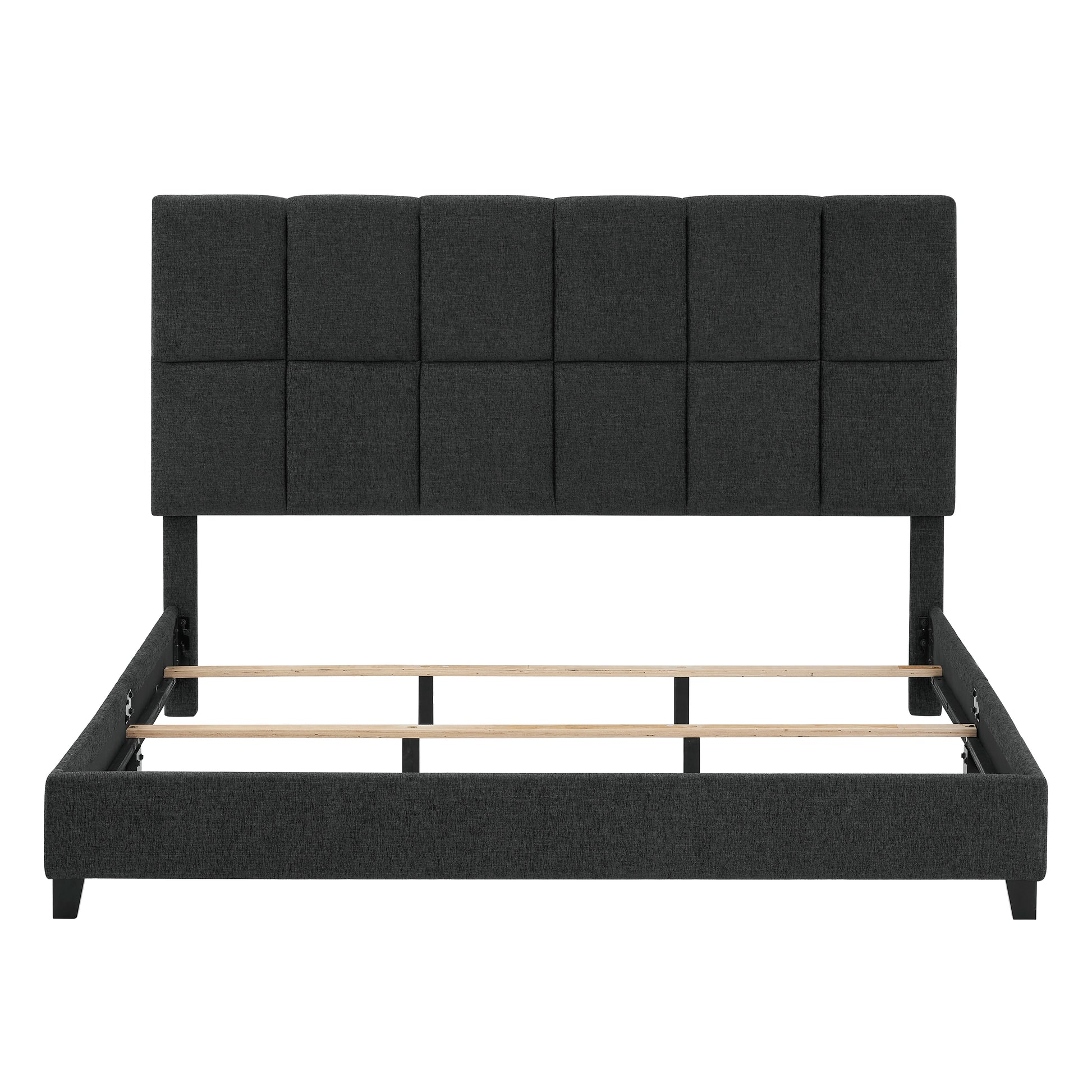 King Size Grey Squares Upholstered Platform Bed Box Spring Required King Grey Wood Bedroom Contemporary,Modern,Transitional Bed Frame Foam Polyester Polyester