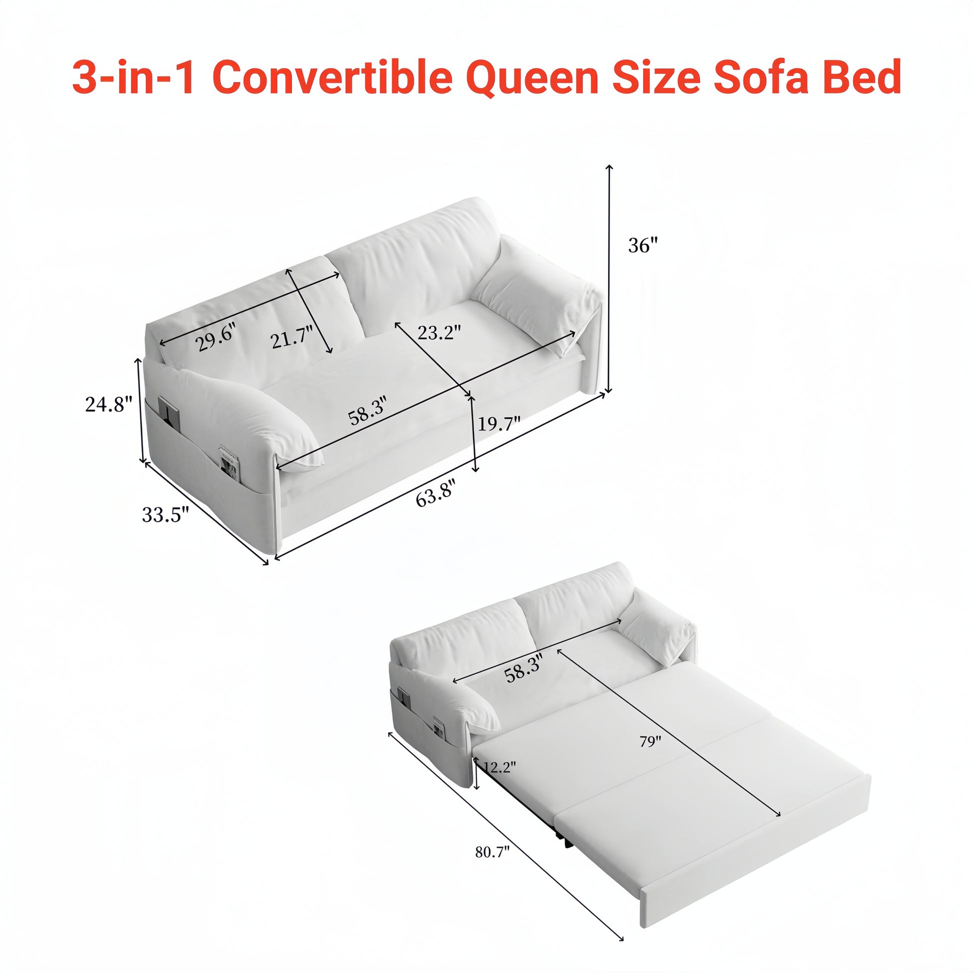 63.8" Queen Pull Out Sofa Bed, 3 In 1 Convertible Sleeper Sofa With Side Storage,Multi Functional Velvet Loveseat Bed For Living Room,Bedroom,Apartment,Office,Grey Old Sku:W1885122052 Grey Velvet Velvet 2 Seat