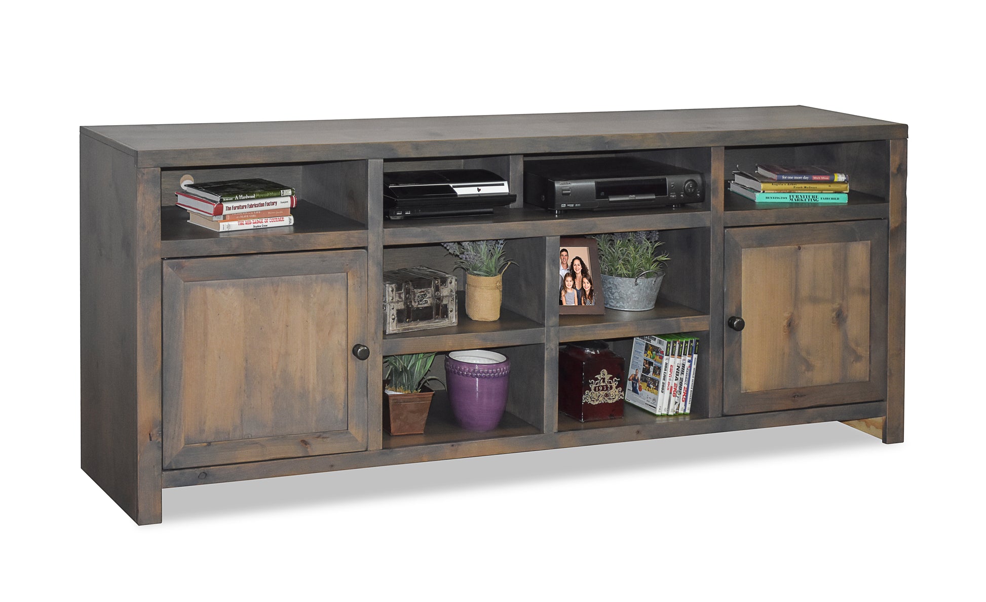 Joshua Creek 84 Inch Tv Stand Console For Tvs Up To 95 Inches, No Assembly Required, Barnwood Finish Brown Brown Office 80 89 Inches 90 Inches Or Larger Lodge,Rustic Alder 85 Inches Wood