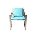 Anodized Aluminum Upholstered Cushioned Chair With Rattan, White Turquoise Gray Blue White Stripes Rattan Metal