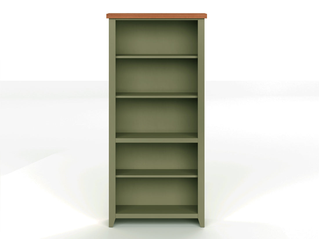 Vineyard 72 Inch High 5 Shelf Bookcase, No Assembly Required, Sage Green And Fruitwood Finish 5 Green Standard Horizontal Office Closed Back Wood Coastal,Farmhouse Poplar Wood