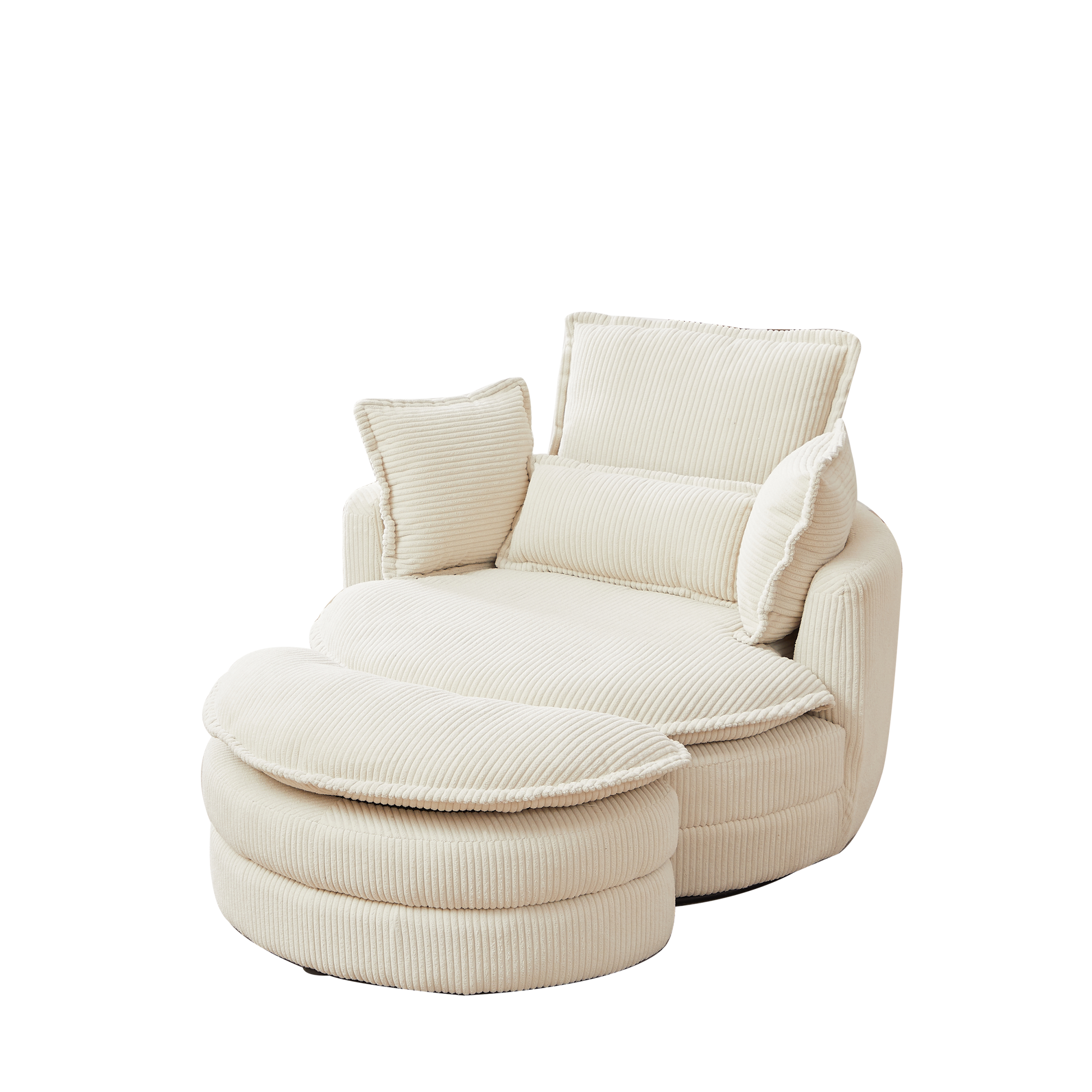 38"W Oversized Swivel Chair With Moon Storage Ottoman For Living Room, Modern Accent Round Loveseat Circle Swivel Barrel Chairs For Bedroom Cuddle Sofa Chair Lounger Armchair, 4 Pillows,Corduroy Beige Foam Corduroy