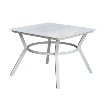 Plank Top Aluminum Patio Table With Flared Legs, White White Metal