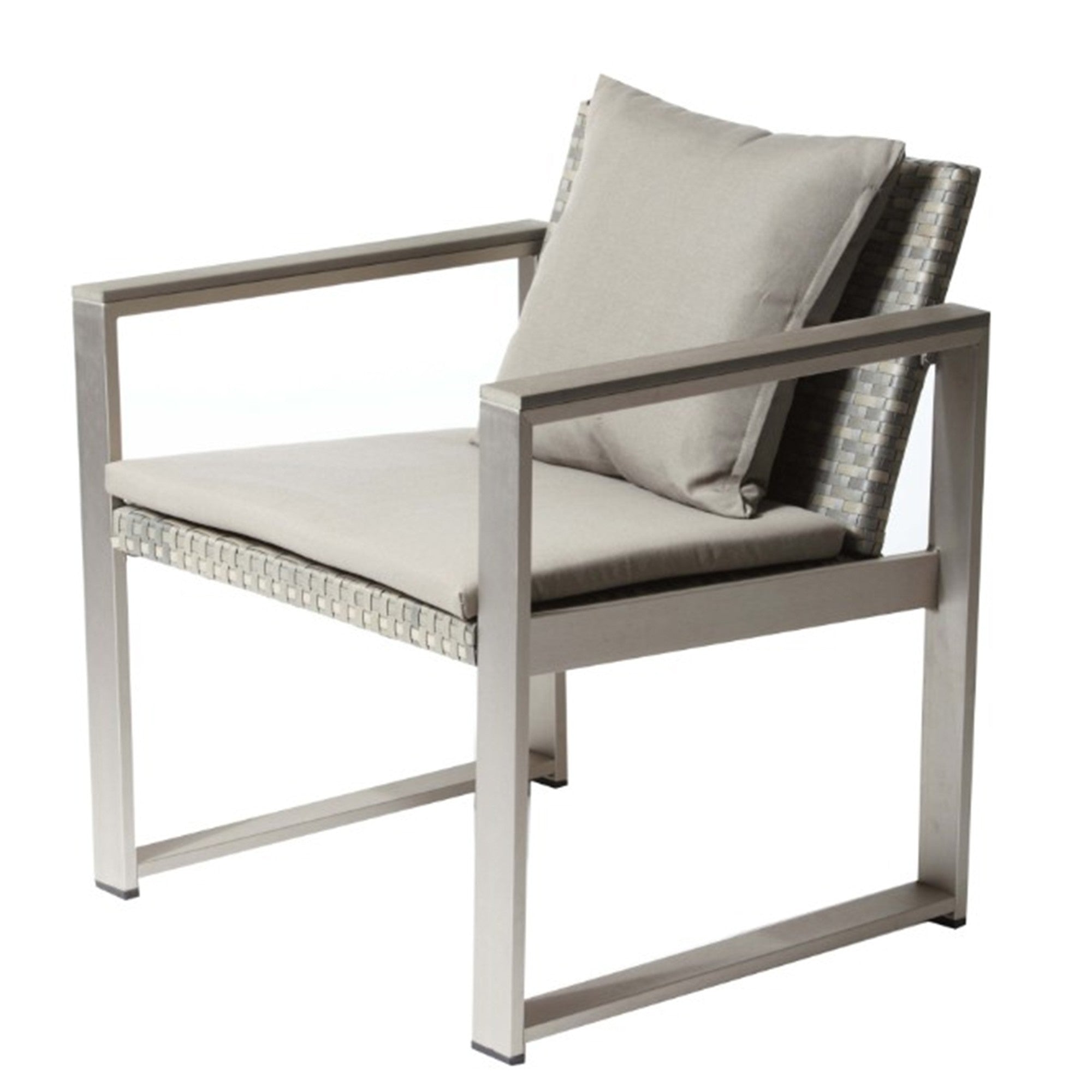 Exquisitly Aluminum Upholstered Cushioned Chair With Rattan, Gray Taupe Gray Rattan Metal