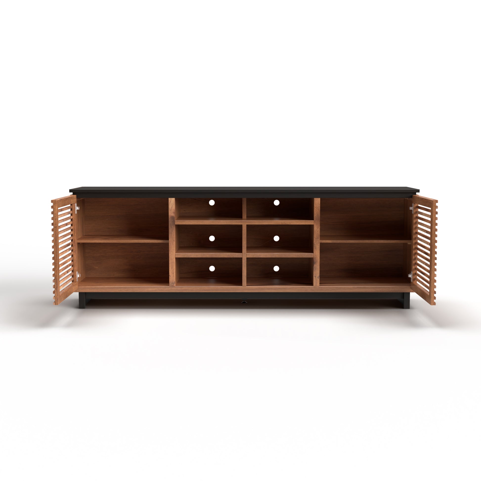 Graceland 85 Inch Tv Stand Console For Tvs Up To 95 Inches, No Assembly Required, Black With Bourbon Finish Brown Brown Primary Living Space 80 89 Inches 90 Inches Or Larger Contemporary,Modern,Scandinavian Poplar 85 Inches Wood