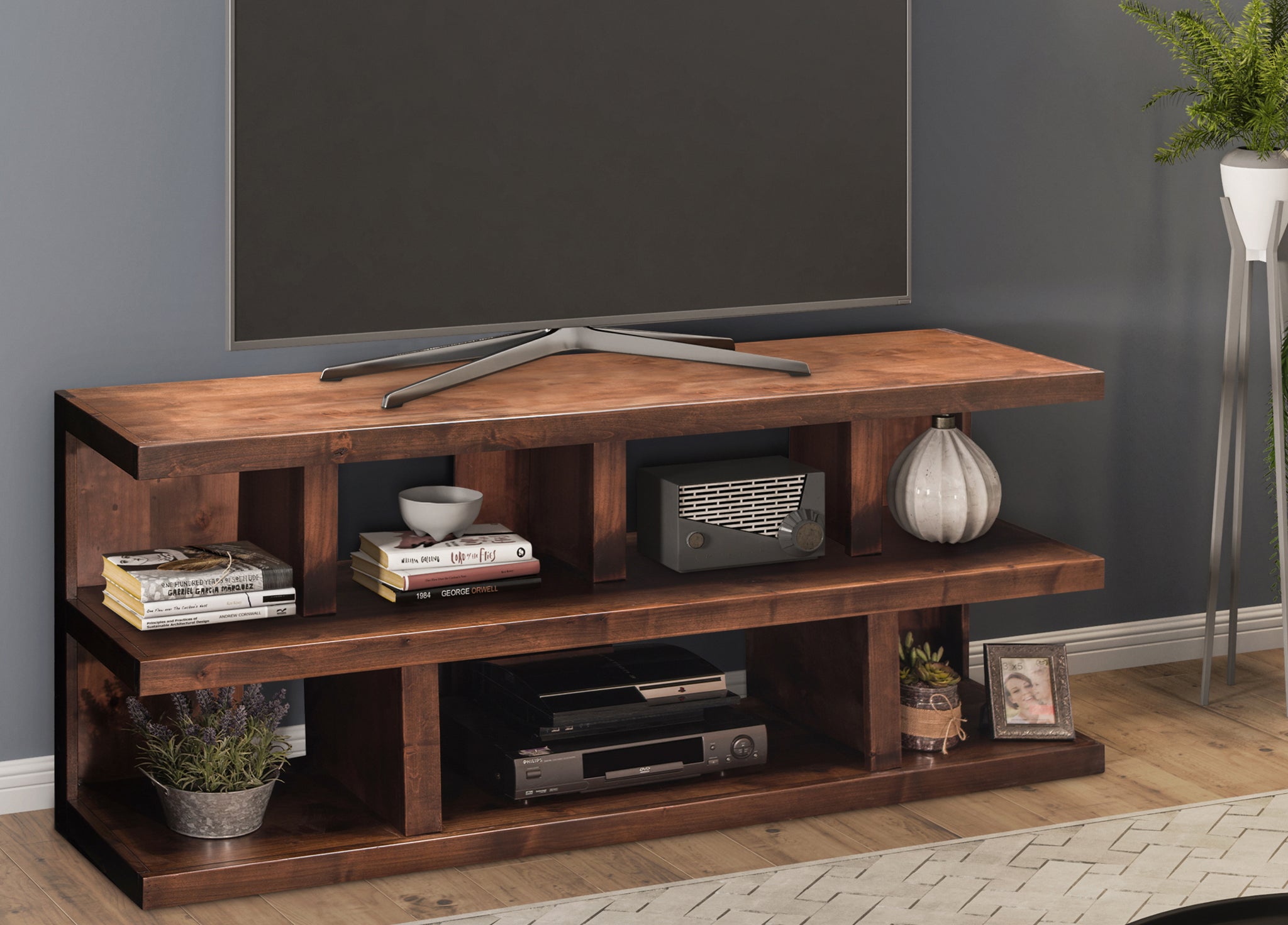 Sausalito 64 Inch Tv Stand Console For Tvs Up To 70 Inches, No Assembly Required, Whiskey Finish Brown Brown Primary Living Space 70 Inches 60 69 Inches Lodge,Rustic,Transitional Alder 70 Inches Wood