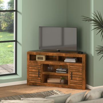 Sausalito 52 Inch Corner Tv Stand Console For Tvs Up To 55 Inches, No Assembly Required, Whiskey Finish Dark Brown Brown Primary Living Space 40 49 Inches 50 59 Inches Rustic,Transitional Alder 55 Inches Wood