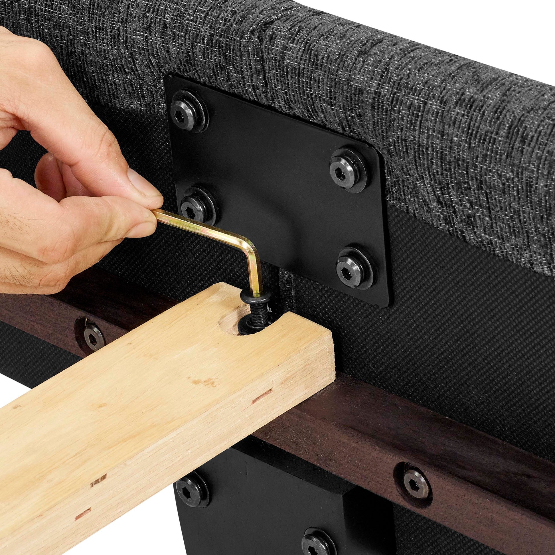 Queen Size Charcoal Grey Upholstered Platform Bed Box Spring Required Queen Grey Wood Bedroom Contemporary,Modern,Transitional Bed Frame Foam Polyester Polyester