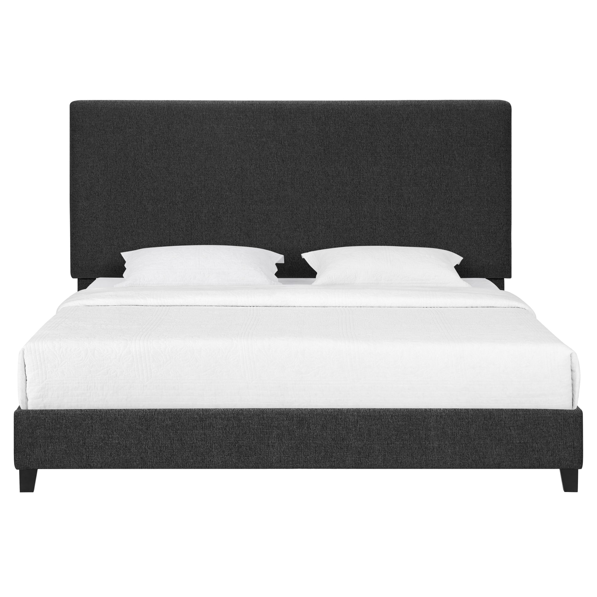 King Size Charcoal Grey Upholstered Platform Bed Box Spring Required King Grey Wood Bedroom Contemporary,Modern,Transitional Bed Frame Foam Polyester Polyester