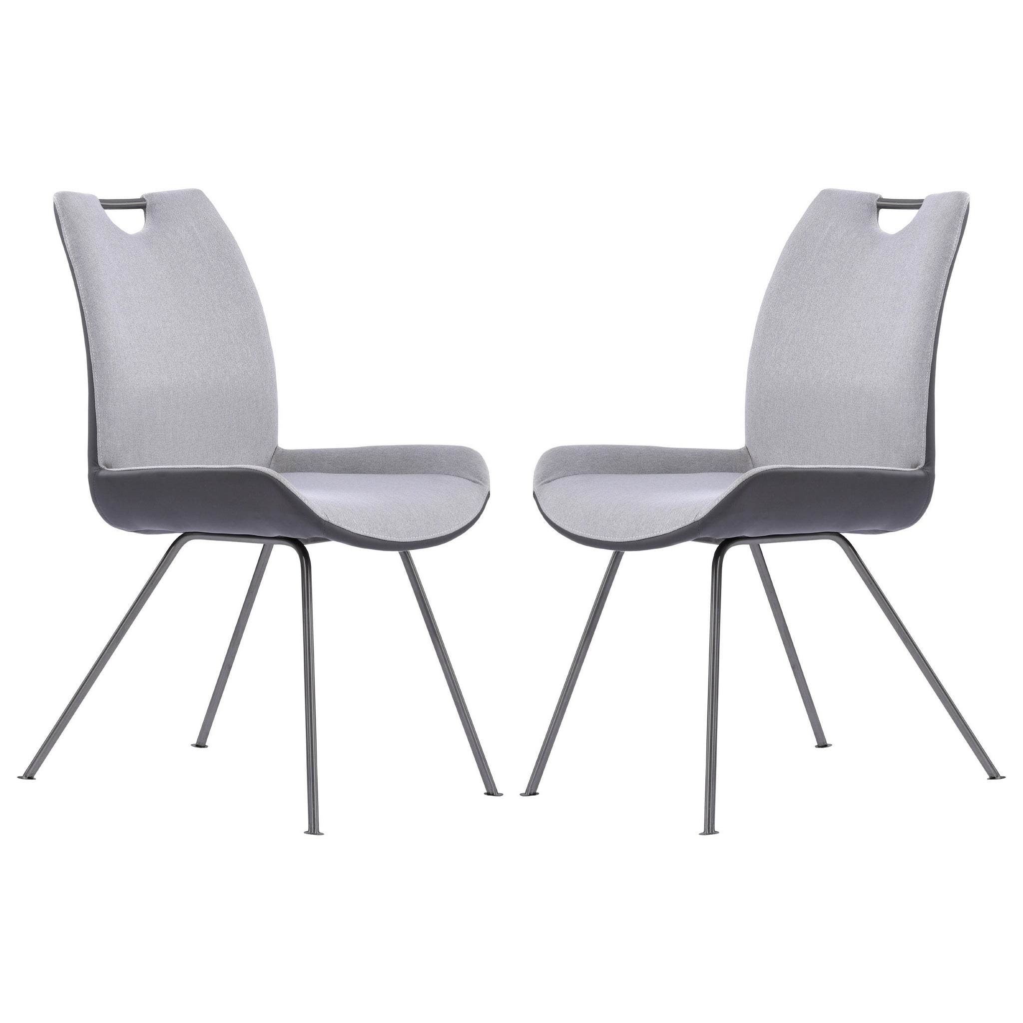 Curved Back Dining Chair With Bucket Design Seat, Set Of 2, Gray Gray Fabric Metal