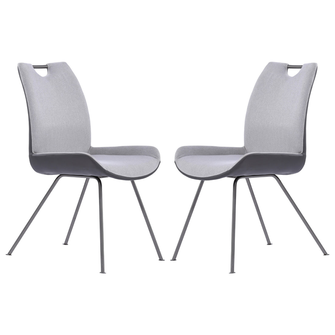 Curved Back Dining Chair With Bucket Design Seat, Set Of 2, Gray Gray Fabric Metal