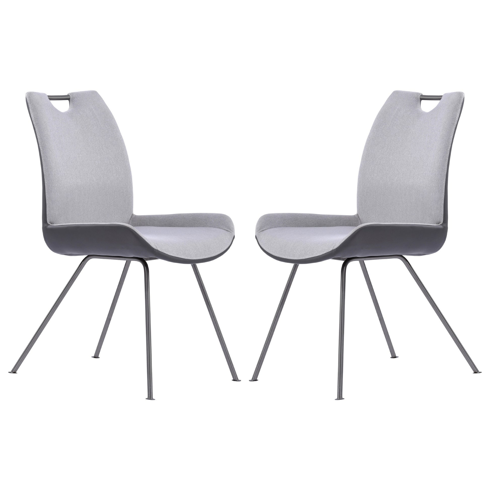 Curved Back Dining Chair With Bucket Design Seat, Set Of 2, Gray Gray Fabric Metal