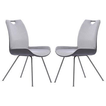 Curved Back Dining Chair With Bucket Design Seat, Set Of 2, Gray Gray Fabric Metal