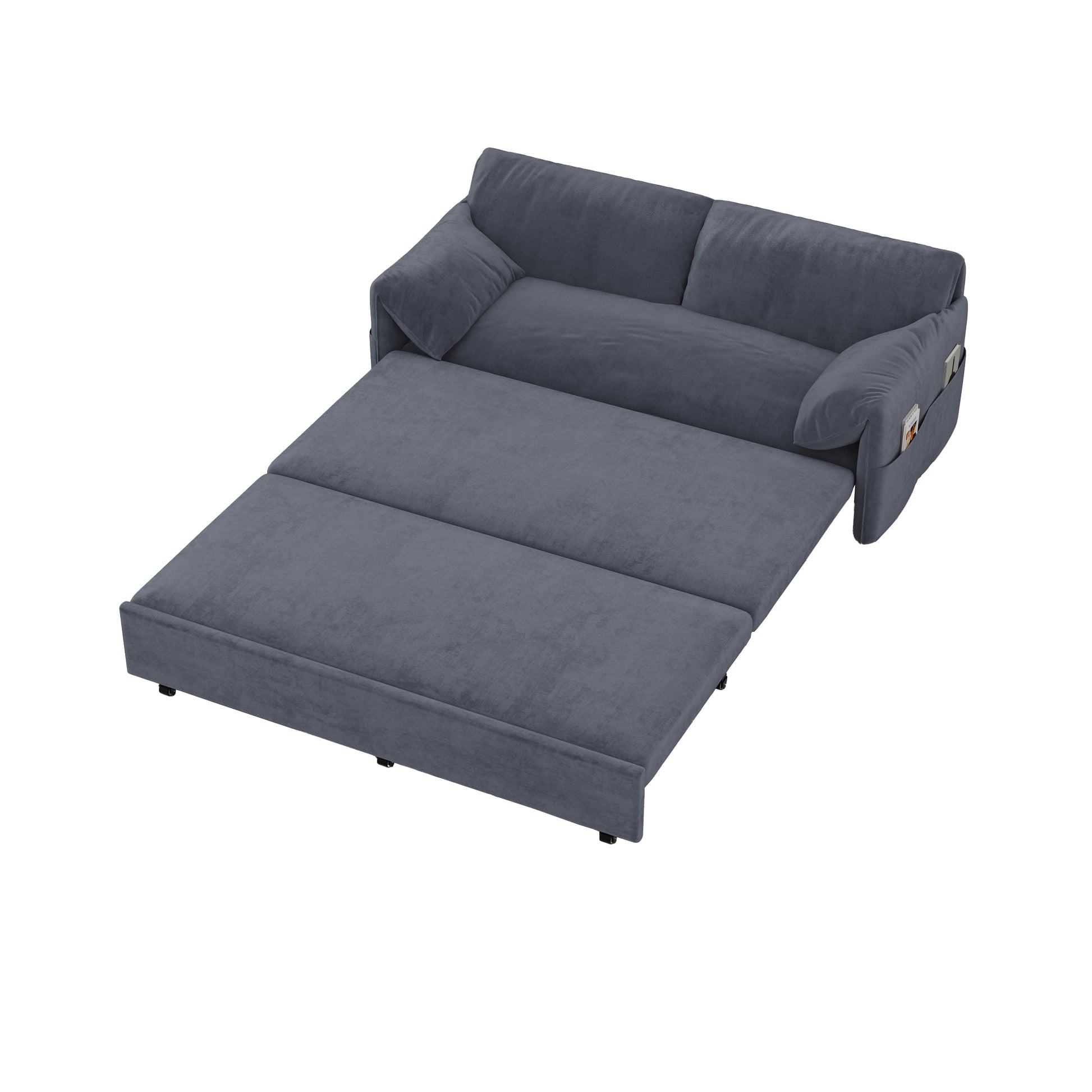 63.8" Queen Pull Out Sofa Bed, 3 In 1 Convertible Sleeper Sofa With Side Storage,Multi Functional Velvet Loveseat Bed For Living Room,Bedroom,Apartment,Office,Grey Old Sku:W1885122052 Grey Velvet Velvet 2 Seat