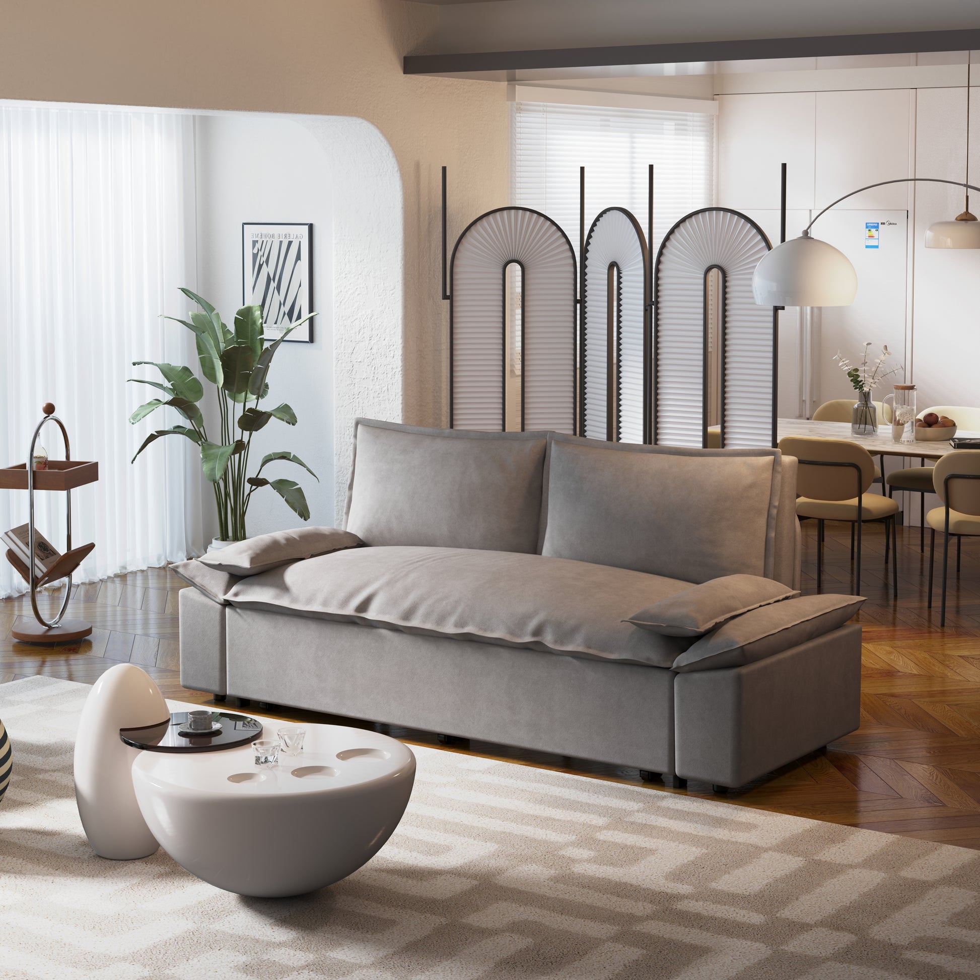 70.1" Queen Pull Out Sofa Bed, 3 In 1 Convertible Sleeper Sofa With 2 Soft Pillows,Multi Functional Velvet Loveseat Bed,Grey Old Sku:W1885P143788 Grey Velvet 2 Seat