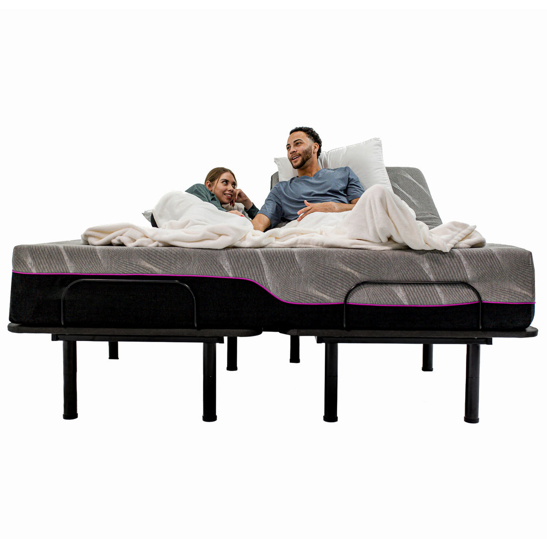 King Size Flex Head Quick Assembly Adjustable Bed Frame With Voice Activated Controls Split King Black Steel Steel