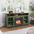 Vineyard 74 Inch Fireplace Tv Stand Console For Tvs Up To 85 Inches, Minimal Assembly, Sage Green And Fruitwood Finish Up To 40 Electric No Green 400 Vent Free Primary Living Space Coastal,Farmhouse Poplar Yes Insert Wood Electric