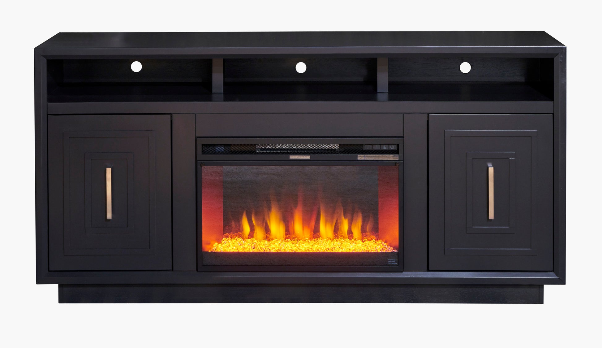 Sunset 67 Inch Electric Fireplace Tv Stand For Tvs Up To 80 Inches, Minimal Assembly, Black Finish Up To 40 Electric No Black 400 Vent Free Primary Living Space Contemporary,Modern Poplar Yes Insert Wood Electric