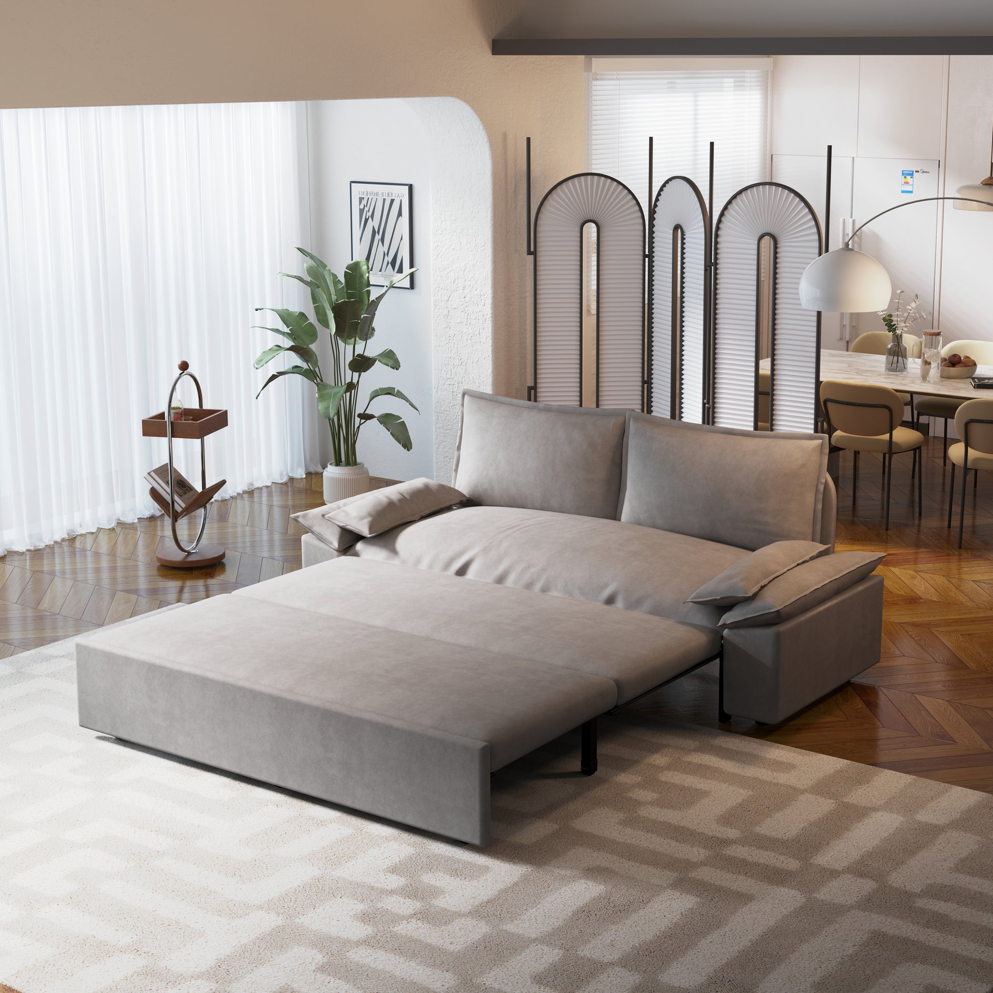 70.1" Queen Pull Out Sofa Bed, 3 In 1 Convertible Sleeper Sofa With 2 Soft Pillows,Multi Functional Velvet Loveseat Bed,Grey Old Sku:W1885P143788 Grey Velvet 2 Seat