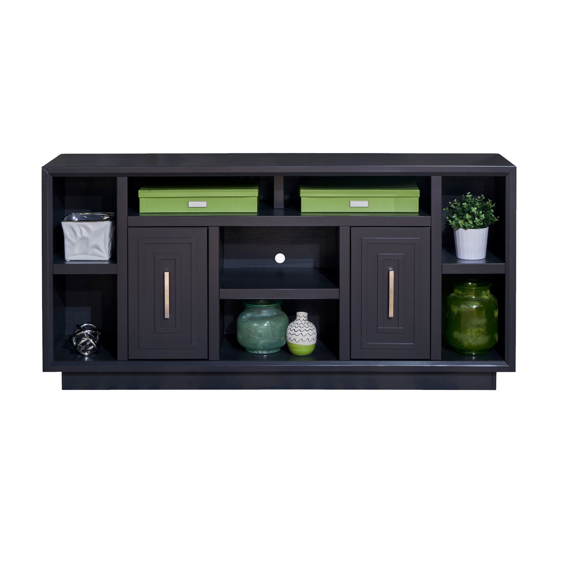 Sunset 67 Inch Tv Stand Console For Tvs Up To 80 Inches, No Assembly Required, Black Finish Black Primary Living Space 70 79 Inches 70 79 Inches Contemporary,Modern Poplar 75 Inches Wood